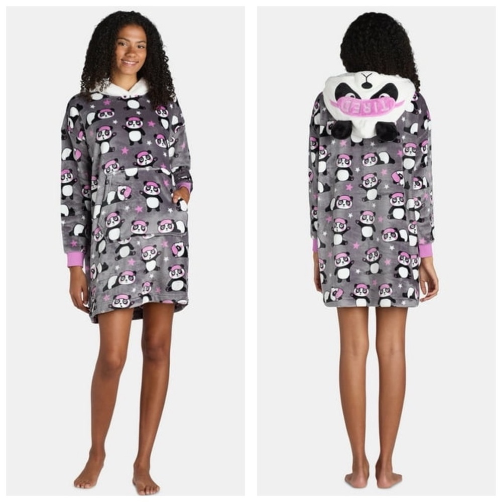 NWT Holiday Time Panda Lounger Sleepshirt with Hood